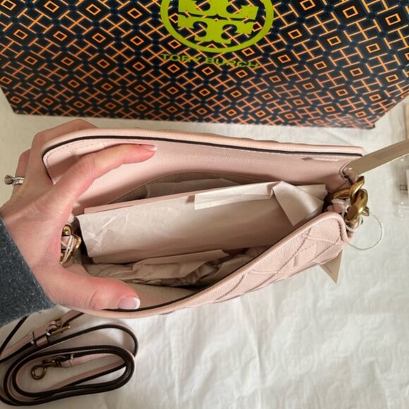 Tory Burch Fleming Soft Grain Mini Crescent Bag Crossbody Bag Shoulder Bag Blush - Picture 9 of 14